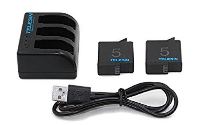 TELESIN USB 3 Channel 3 Slots Battery Charger and 2pcs Rechargeable Replacement Battery Pack