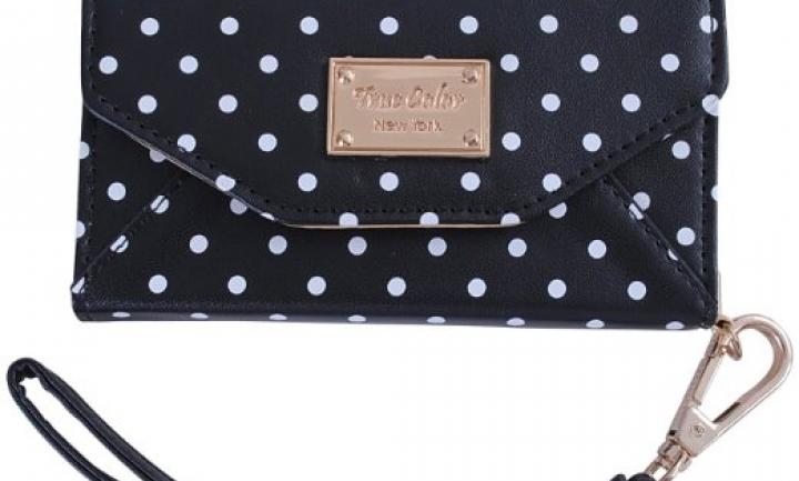 True Color Premium Leatherette Polka Dots Wristlet Clutch Wallet Purse Case for Apple iPhone 5