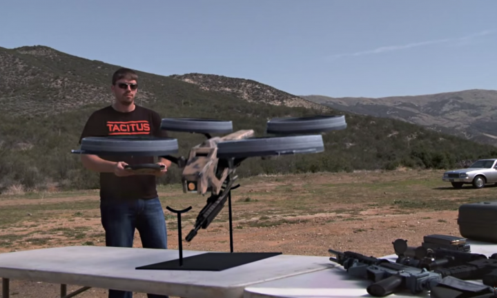 A crazy Drone with machine gun mounted on it