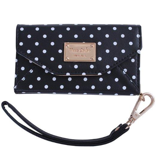 True Color Premium Leatherette Polka Dots Wristlet Clutch Wallet Purse Case for Apple iPhone 5