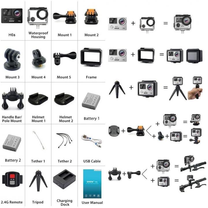 EKEN H6s 4k+ Action Camera - Bundle