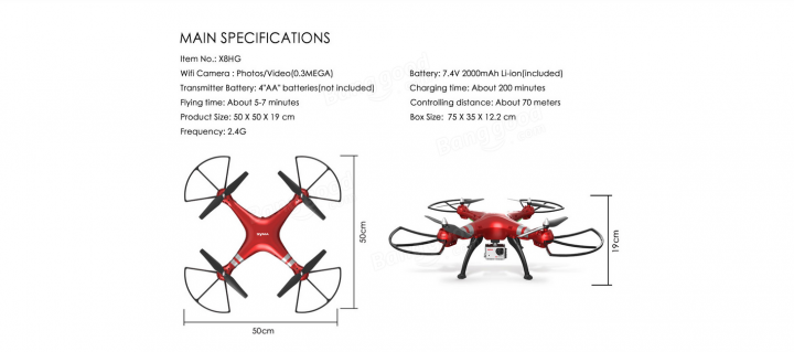 Syma X8HG Wi-Fi FPV specifications