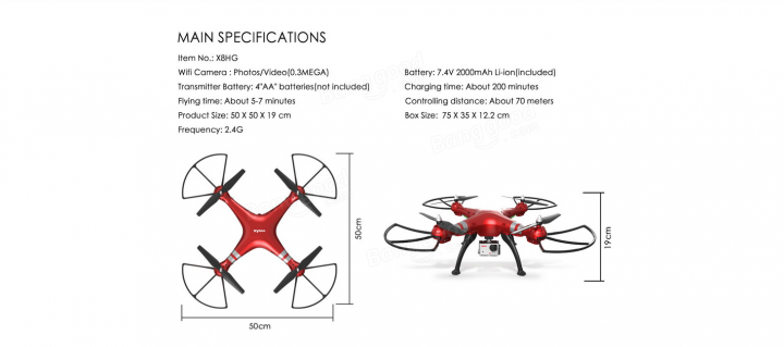 Syma X8HG Wi-Fi FPV specifications 